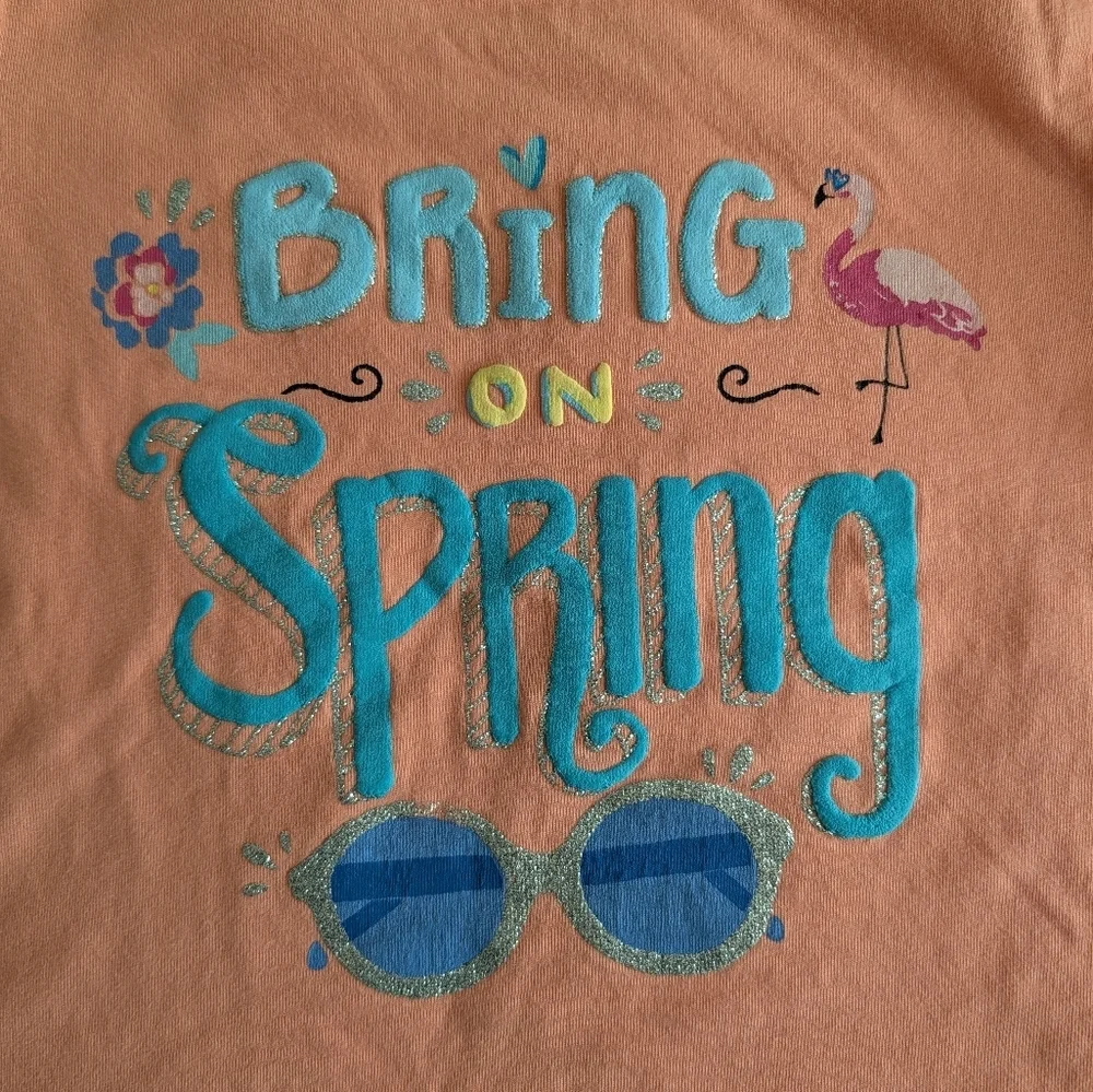 Gymboree Girls Peach Short-Sleeve 'Bring On Spring' Graphic Tee Size 5-6